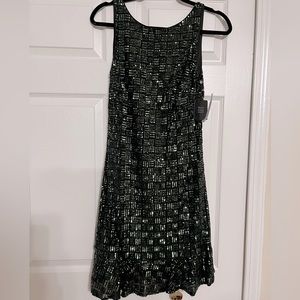 White House Black Market Dark emerald green beaded dress
